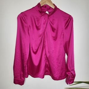 SHEIN BIZwear Pink Lantern Sleeve Satin Blouse